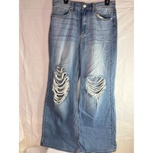 NWT Sneak Peek Womens Jeans Size 29 High Rise Flare‎ Distressed Light Wash Denim